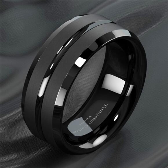 Men's Wedding Band Rings - Black Classic Comfort Fit for Men and Women - Picture 5 of 11